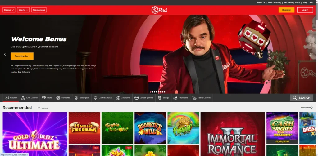 32red casino main menu