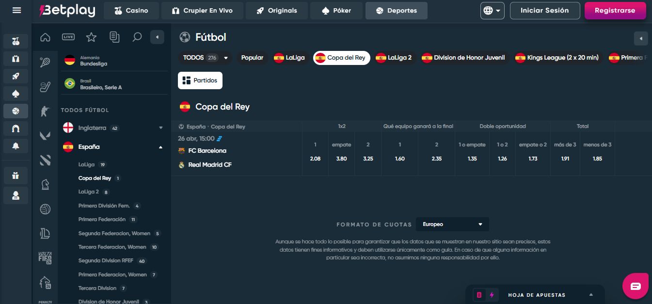 Betplay Copa del Rey en vivo