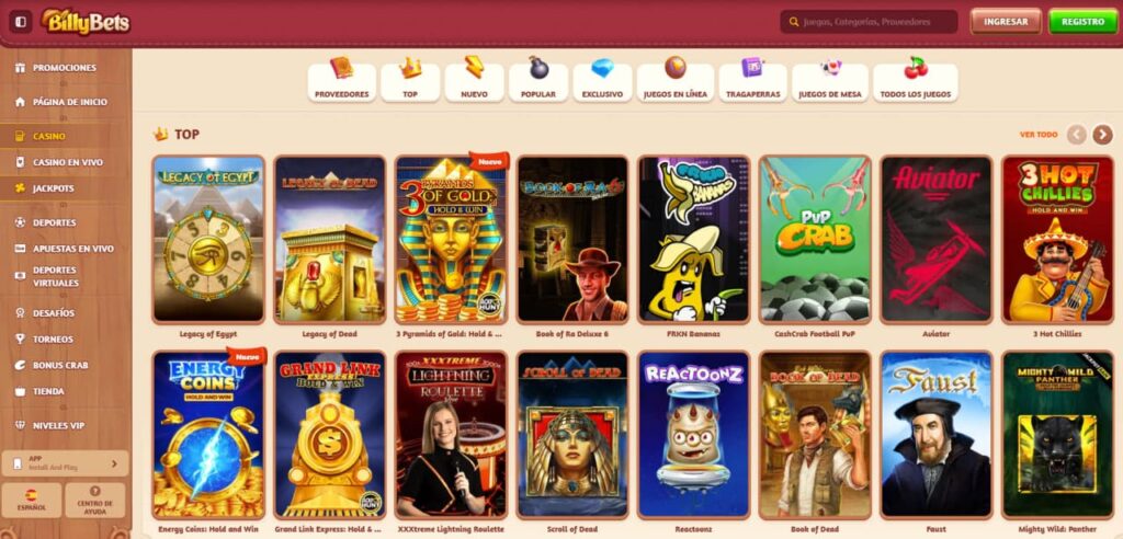 BillyBets Casino Juegos