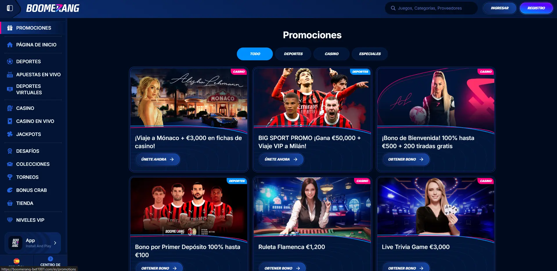 boomerang bet Promociones 