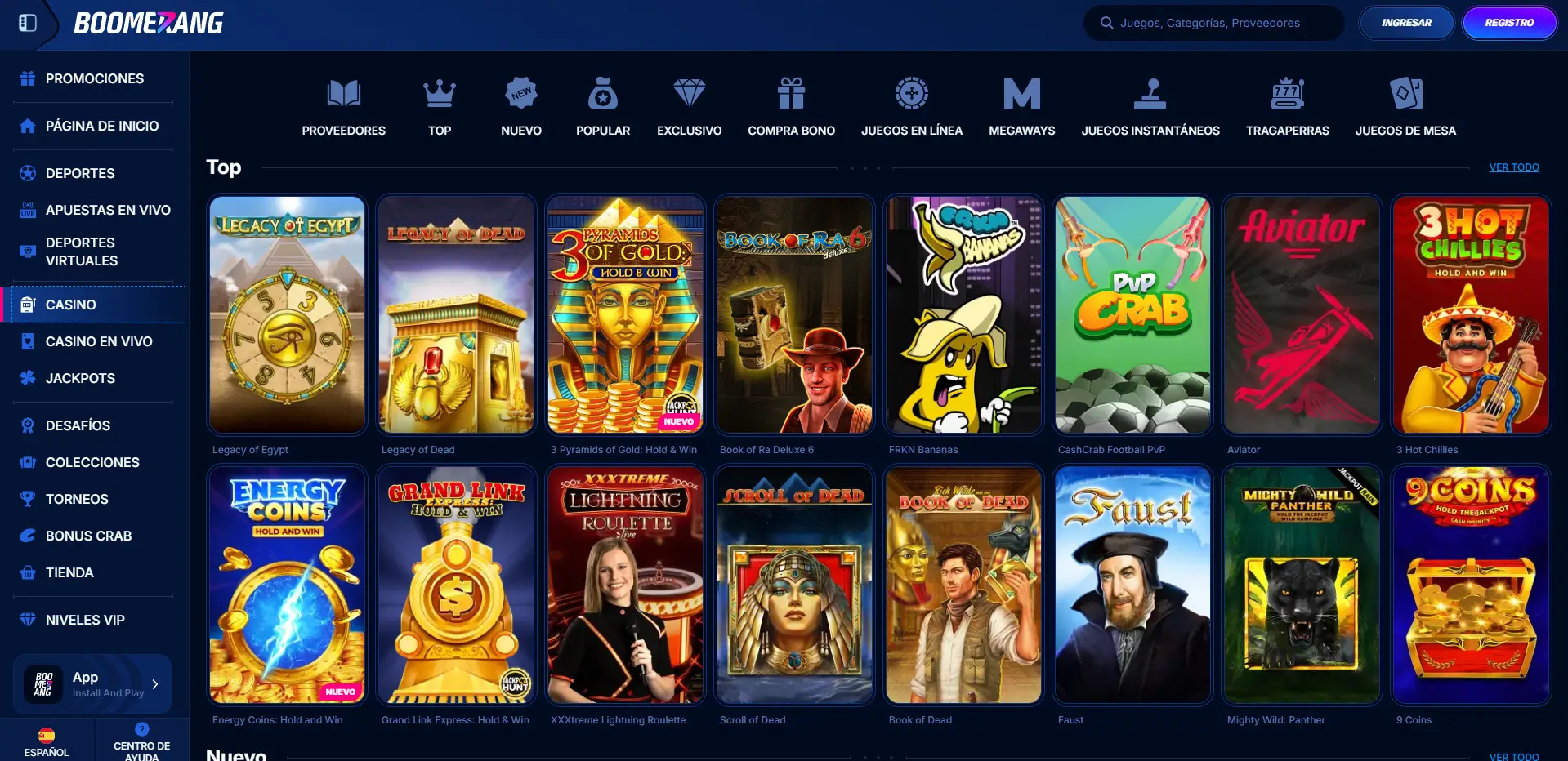 boomerang bet juegos