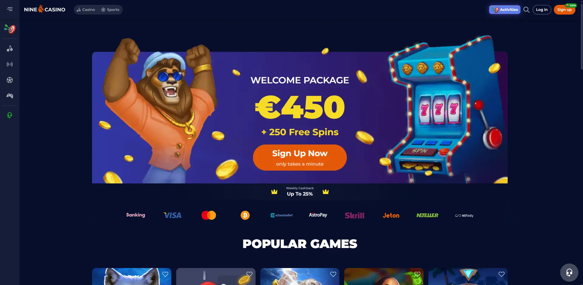 nine casino main menu